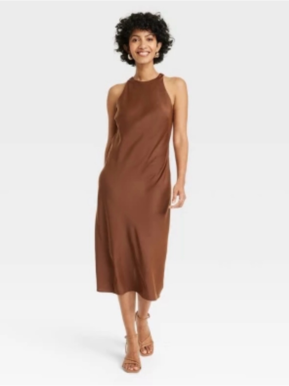 Midi Slip Dress in Brown